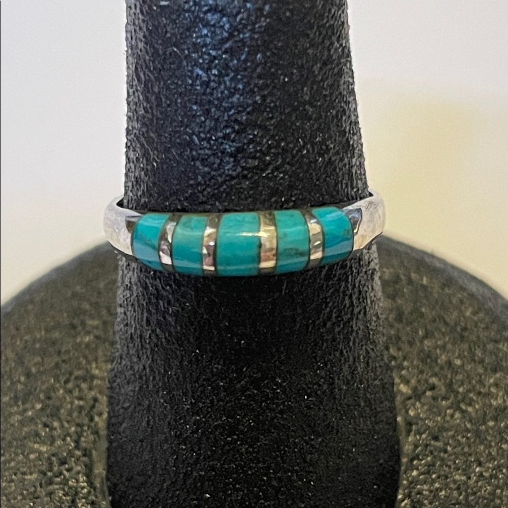Turquoise Inlay Sterling Silver Band Ring 5.5